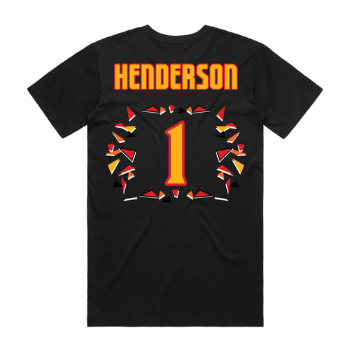 Back angle of the Karson Henderson MAS Kansas City Kings Wheelchair Basketball Amplife Black T-Shirt against a white background
