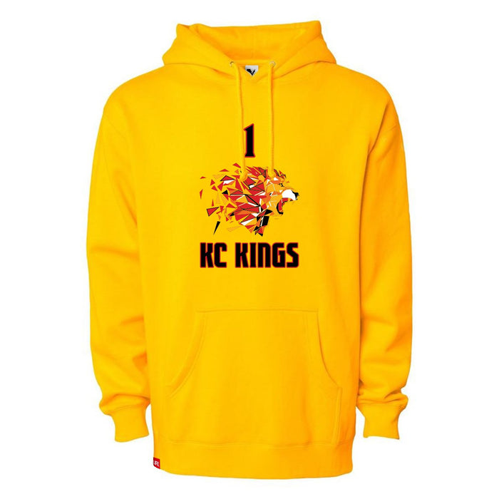 Front angle of the Karson Henderson MAS Kansas City Kings Wheelchair Basketball Amplife Gold Hoodie against a white background