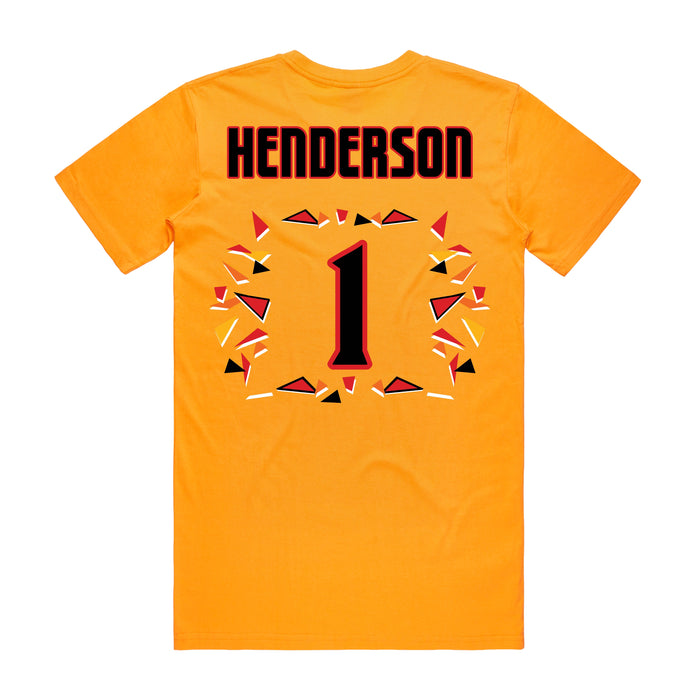 Back angle of the Karson Henderson MAS Kansas City Kings Wheelchair Basketball Amplife Gold T-Shirt against a white background