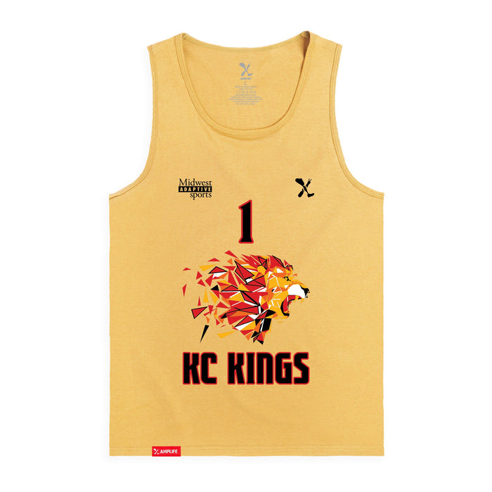 Front angle of the Karson Henderson MAS Kansas City Kings Wheelchair Basketball Amplife Squash Tank Top against a white background