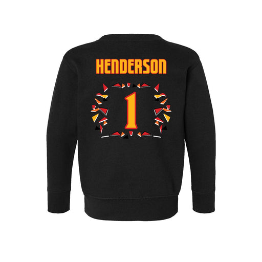 Back angle of the Karson Henderson MAS Kansas City Kings Wheelchair Basketball Amplife Toddler Black Crewneck Sweatshirt against a white background