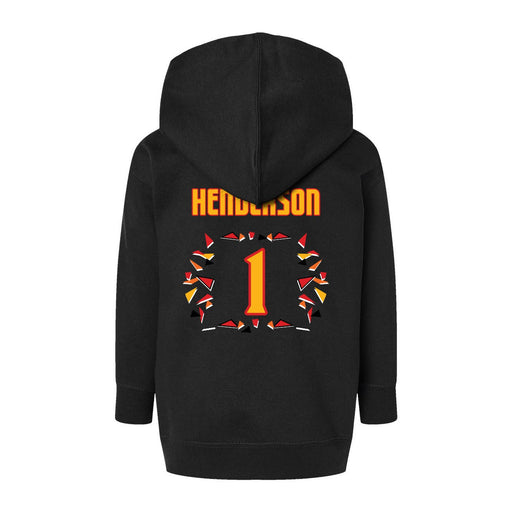 Back angle of the Karson Henderson MAS Kansas City Kings Wheelchair Basketball Amplife Toddler Black Hoodie against a white background