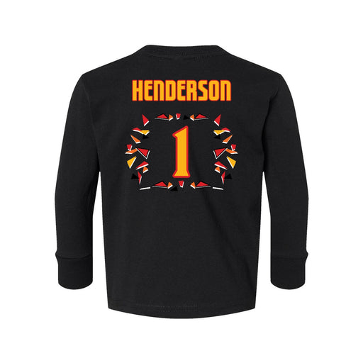 Back angle of the Karson Henderson MAS Kansas City Kings Wheelchair Basketball Amplife Toddler Black Long Sleeve T-Shirt against a white background