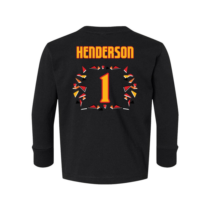 Back angle of the Karson Henderson MAS Kansas City Kings Wheelchair Basketball Amplife Toddler Black Long Sleeve T-Shirt against a white background
