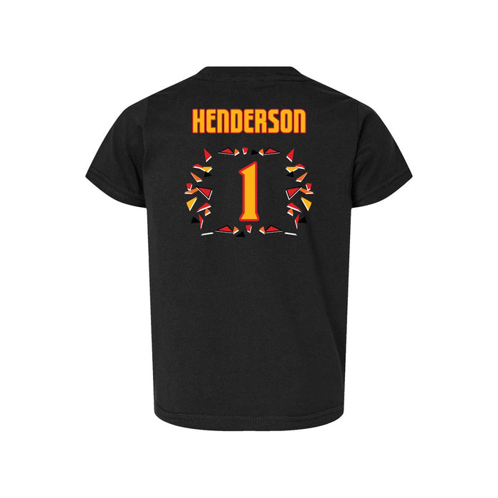 Back angle of the Karson Henderson MAS Kansas City Kings Wheelchair Basketball Amplife Toddler Black T-Shirt against a white background