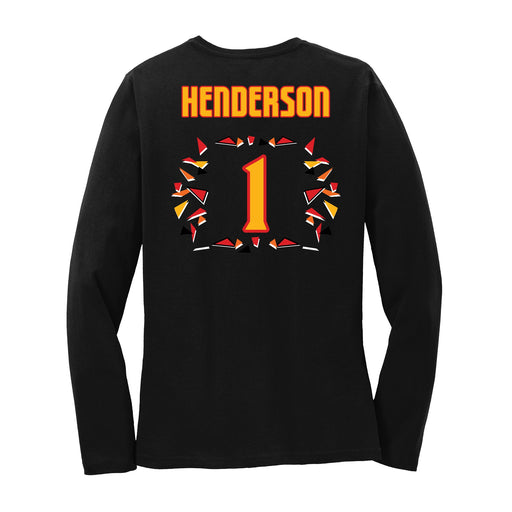 Back angle of the Karson Henderson MAS Kansas City Kings Wheelchair Basketball Amplife Women's Black Long Sleeve T-Shirt against a white background