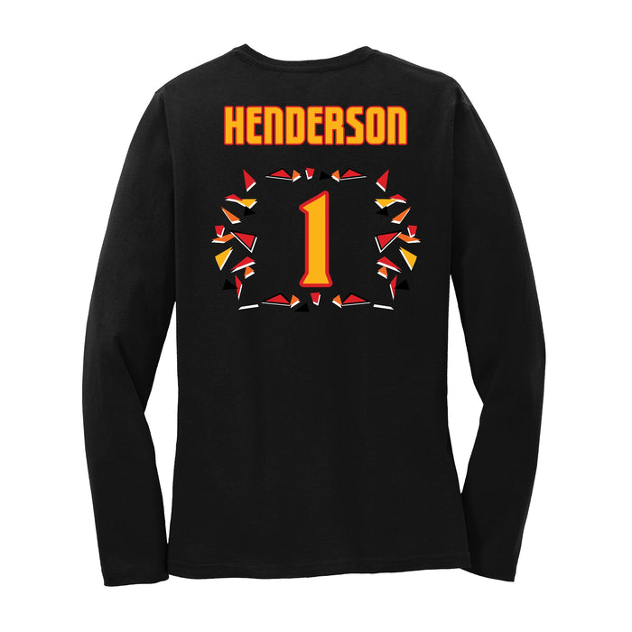 Back angle of the Karson Henderson MAS Kansas City Kings Wheelchair Basketball Amplife Women's Black Long Sleeve T-Shirt against a white background
