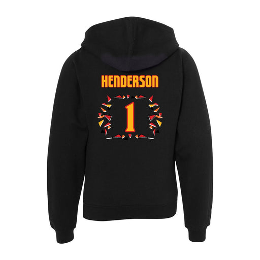 Back angle of the Karson Henderson MAS Kansas City Kings Wheelchair Basketball Amplife Youth Black Hoodie against a white background