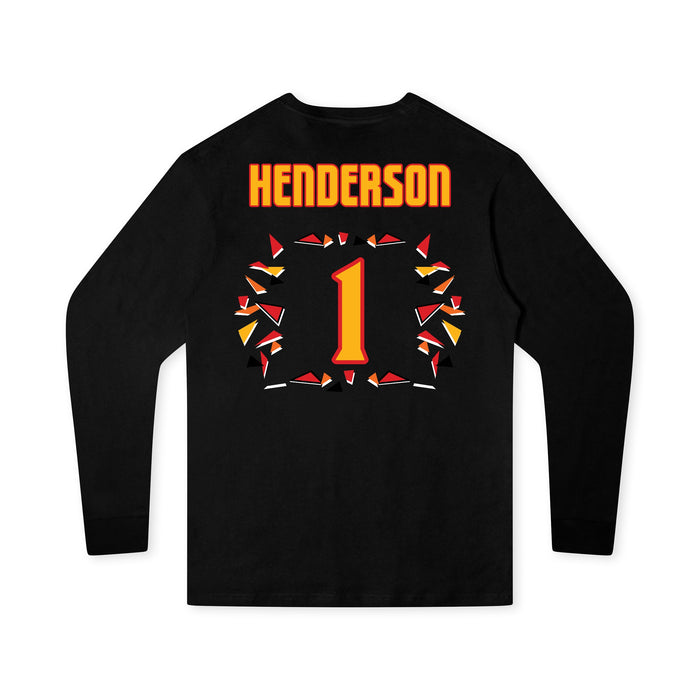 Back angle of the Karson Henderson MAS Kansas City Kings Wheelchair Basketball Amplife Youth Black Long Sleeve T-Shirt against a white background
