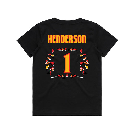 Back angle of the Karson Henderson MAS Kansas City Kings Wheelchair Basketball Amplife Youth Black T-Shirt against a white background