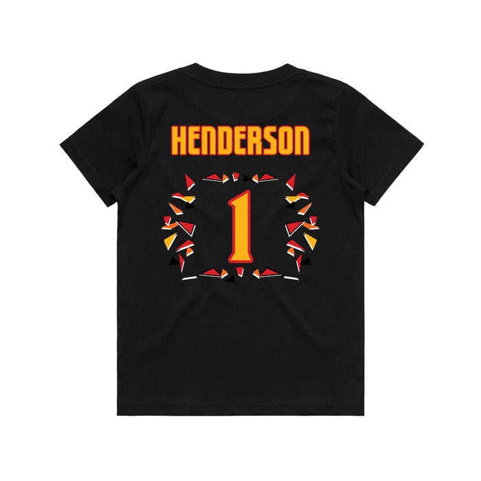 Back angle of the Karson Henderson MAS Kansas City Kings Wheelchair Basketball Amplife Youth Black T-Shirt against a white background