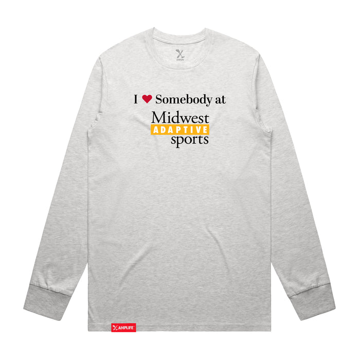 MAS Kansas City Kings Wheelchair Basketball I Love Somebody at MAS Ash Heather Grey Long Sleeve T-Shirt on a white background