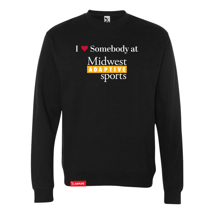 MAS Kansas City Kings Wheelchair Basketball I Love Somebody at MAS Black Crewneck Sweatshirt on a white background