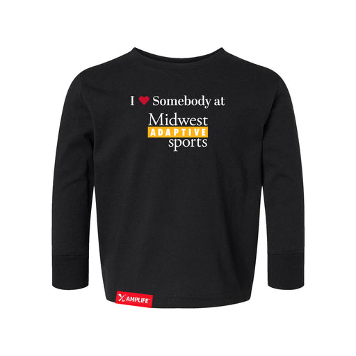 MAS Kansas City Kings Wheelchair Basketball I Love Somebody at MAS Toddler Black Long Sleeve T-Shirt on a white background