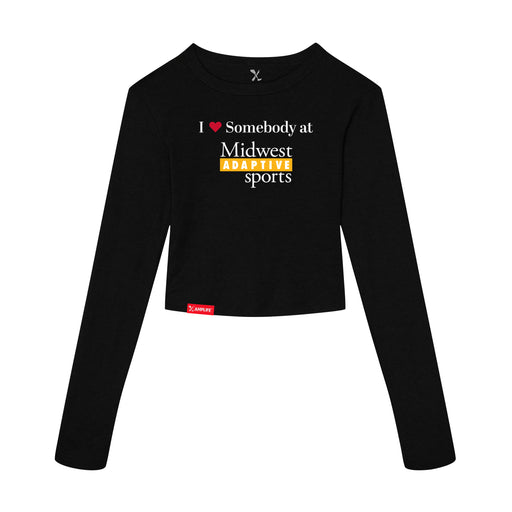 MAS Kansas City Kings Wheelchair Basketball I Love Somebody at MAS Women's Black Crop Long Sleeve T-Shirt on a white background