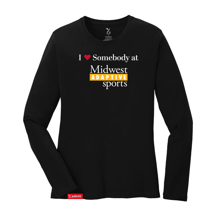 MAS Kansas City Kings Wheelchair Basketball I Love Somebody at MAS Women's Black Long Sleeve T-Shirt on a white background