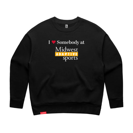 MAS Kansas City Kings Wheelchair Basketball I Love Somebody at MAS Women's Black Modern Crewneck Sweatshirt on a white background