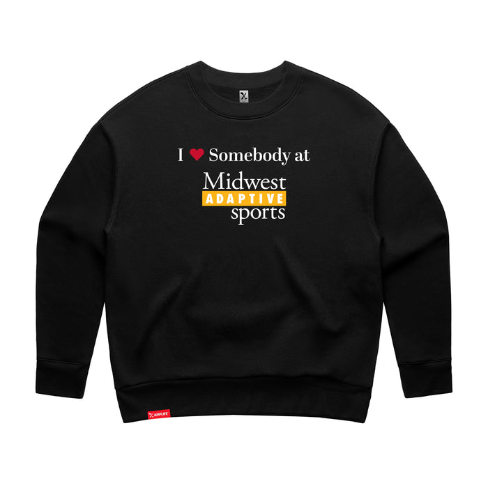MAS Kansas City Kings Wheelchair Basketball I Love Somebody at MAS Women's Black Modern Crewneck Sweatshirt on a white background