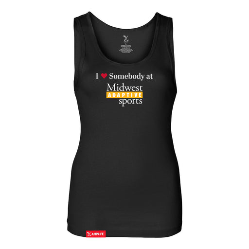 MAS Kansas City Kings Wheelchair Basketball I Love Somebody at MAS Women's Black Slim Micro Rib Tank Top on a white background