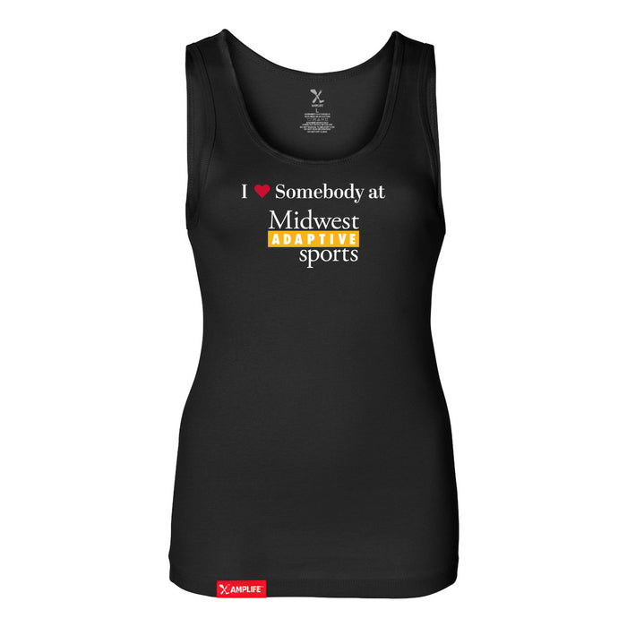 MAS Kansas City Kings Wheelchair Basketball I Love Somebody at MAS Women's Black Slim Micro Rib Tank Top on a white background