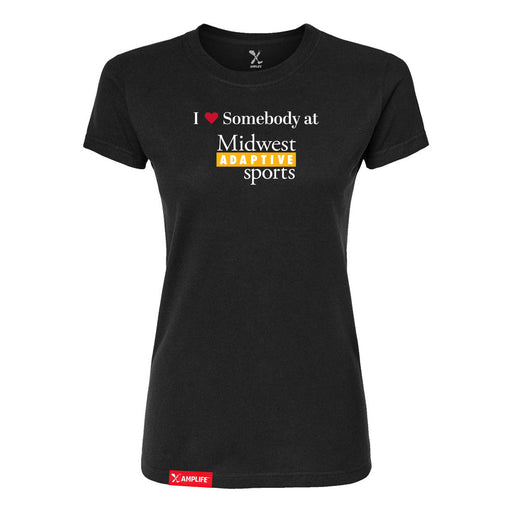 MAS Kansas City Kings Wheelchair Basketball I Love Somebody at MAS Women's Black Slim T-Shirt on a white background