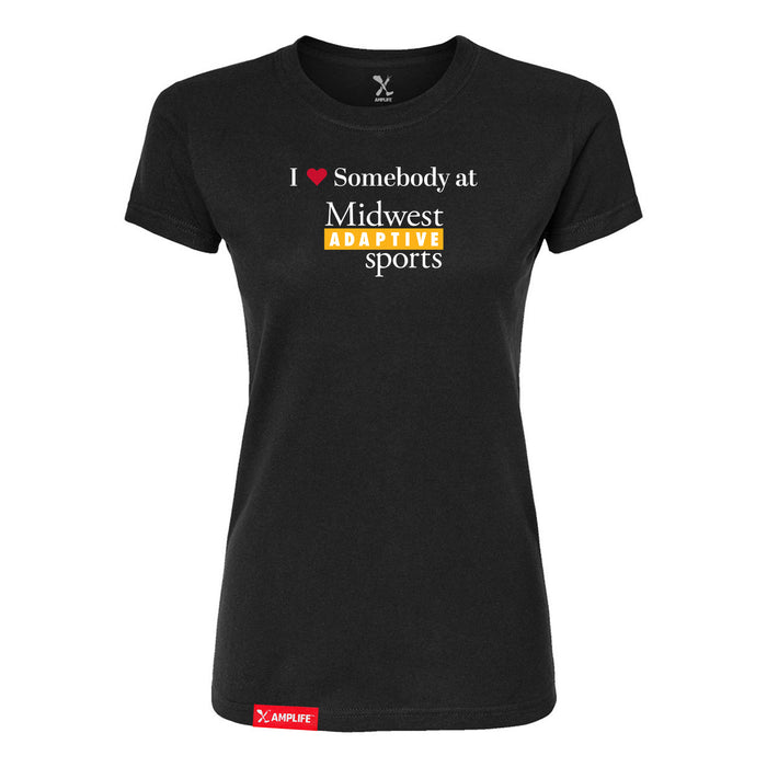 MAS Kansas City Kings Wheelchair Basketball I Love Somebody at MAS Women's Black Slim T-Shirt on a white background