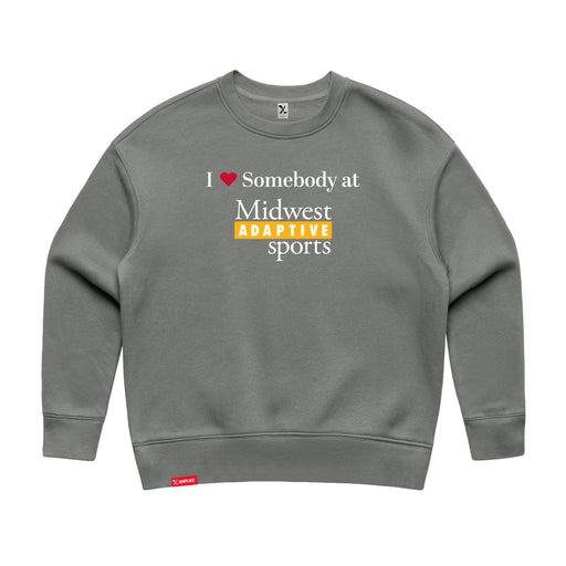 MAS Kansas City Kings Wheelchair Basketball I Love Somebody at MAS Women's Grey Modern Crewneck Sweatshirt on a white background