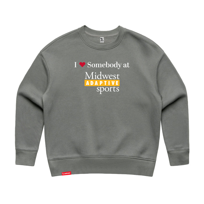 MAS Kansas City Kings Wheelchair Basketball I Love Somebody at MAS Women's Grey Modern Crewneck Sweatshirt on a white background