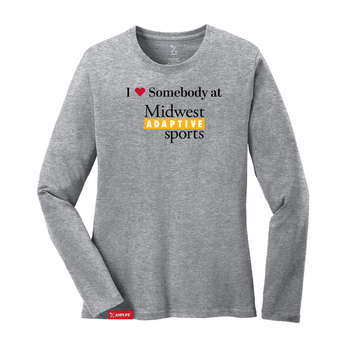 MAS Kansas City Kings Wheelchair Basketball I Love Somebody at MAS Women's Heather Grey Long Sleeve T-Shirt on a white background