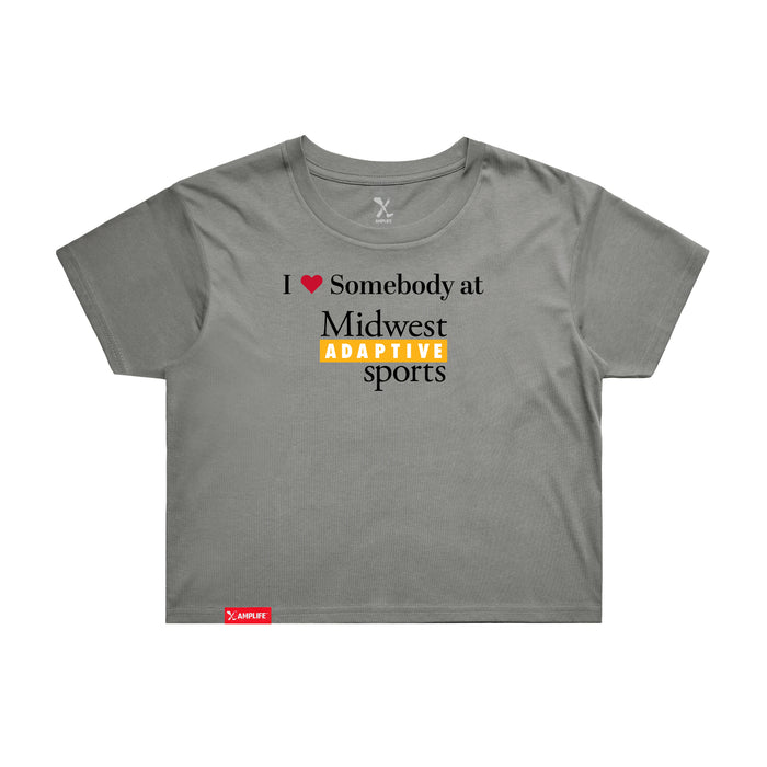 MAS Kansas City Kings Wheelchair Basketball I Love Somebody at MAS Women's Shadow Crop T-Shirt on a white background
