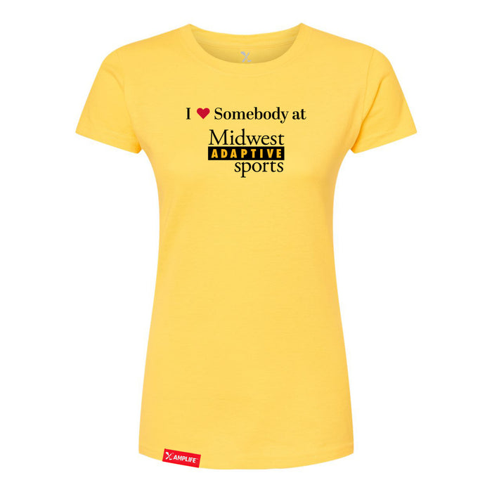 MAS Kansas City Kings Wheelchair Basketball I Love Somebody at MAS Women's Yellow Slim T-Shirt on a white background