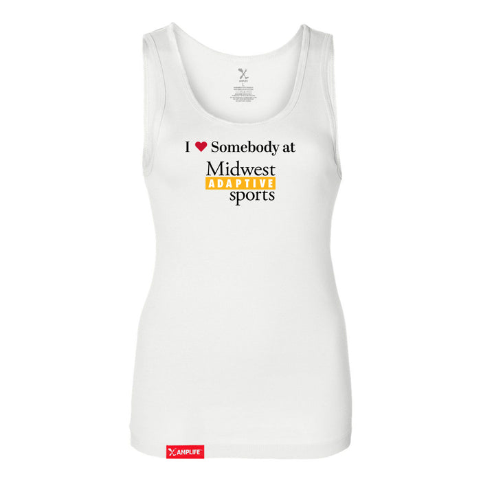 MAS Kansas City Kings Wheelchair Basketball I Love Somebody at MAS Women's White Slim Micro Rib Tank Top on a white background