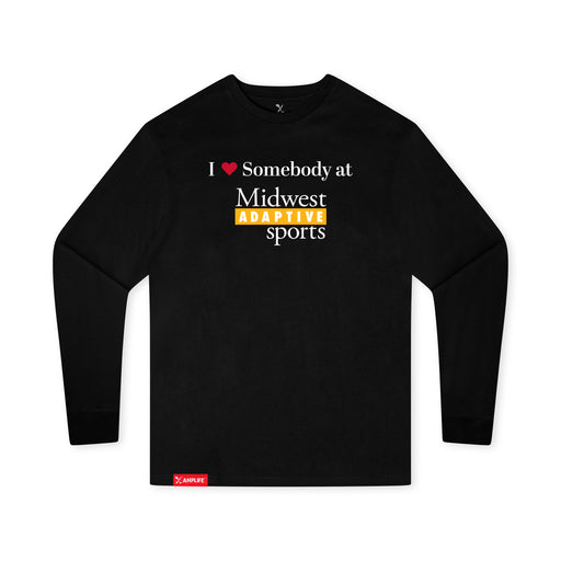 MAS Kansas City Kings Wheelchair Basketball I Love Somebody at MAS Youth Black Long Sleeve T-Shirt on a white background