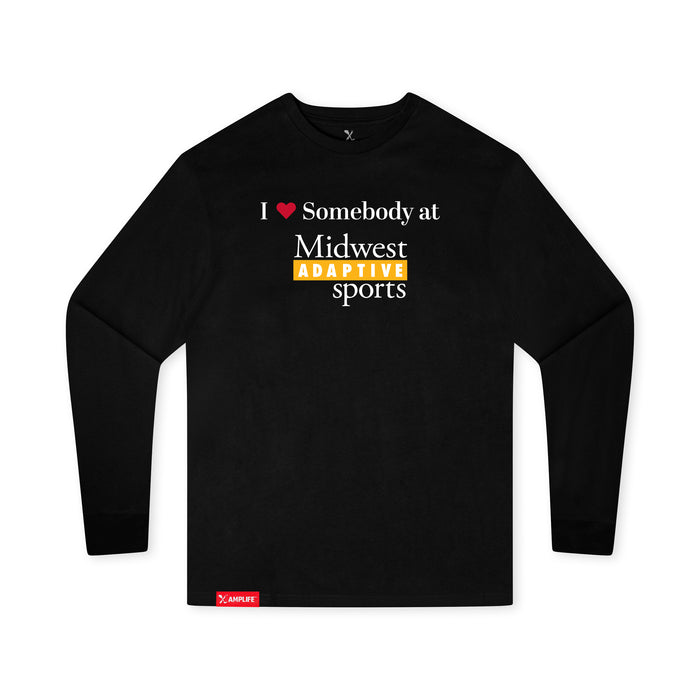 MAS Kansas City Kings Wheelchair Basketball I Love Somebody at MAS Youth Black Long Sleeve T-Shirt on a white background