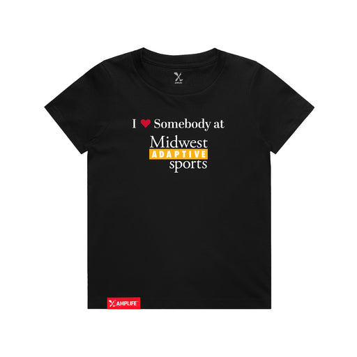 MAS Kansas City Kings Wheelchair Basketball I Love Somebody at MAS Youth Black T-Shirt on a white background