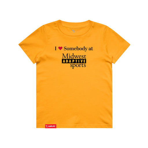 MAS Kansas City Kings Wheelchair Basketball I Love Somebody at MAS Youth Gold T-Shirt on a white background