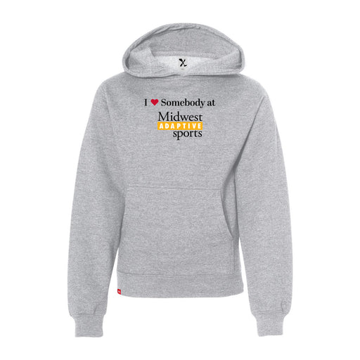 MAS Kansas City Kings Wheelchair Basketball I Love Somebody at MAS Youth Heather Grey Hoodie on a white background