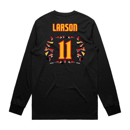 Back angle of the Asha Larson MAS Kansas City Kings Wheelchair Basketball Amplife Black Long Sleeve T-Shirt against a white background