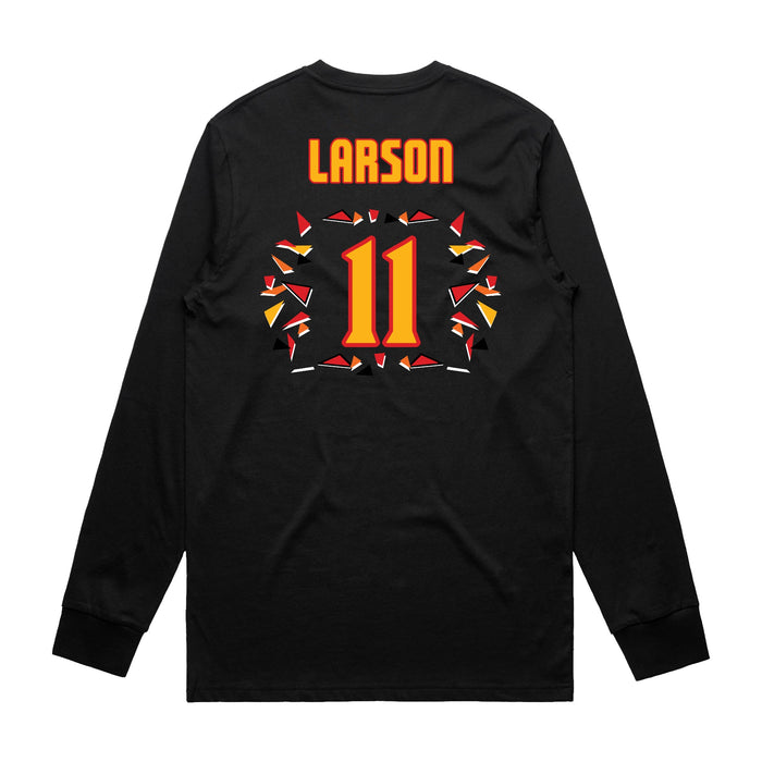 Back angle of the Asha Larson MAS Kansas City Kings Wheelchair Basketball Amplife Black Long Sleeve T-Shirt against a white background