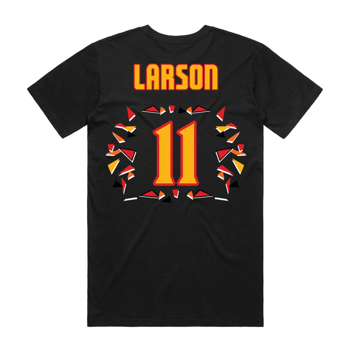 Back angle of the Asha Larson MAS Kansas City Kings Wheelchair Basketball Amplife Black T-Shirt against a white background