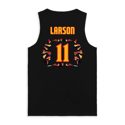 Back angle of the Asha Larson MAS Kansas City Kings Wheelchair Basketball Amplife Black Tank Top against a white background