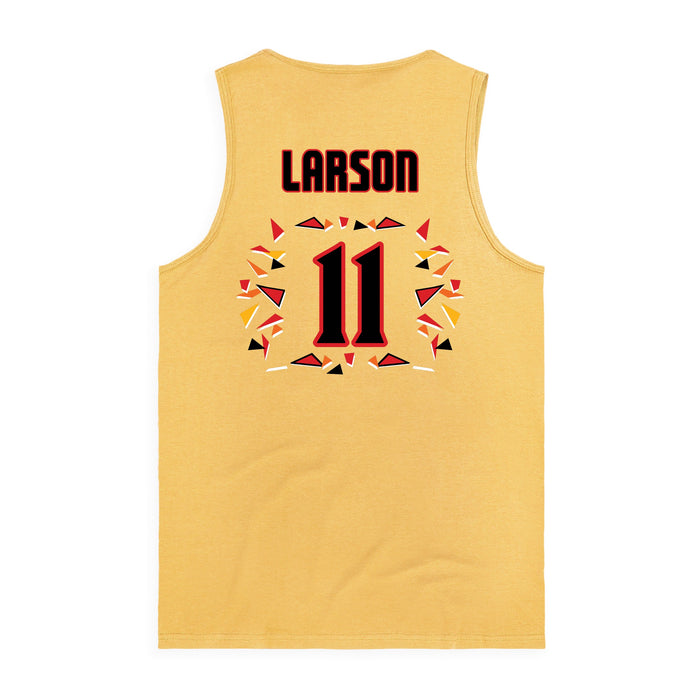 Back angle of the Asha Larson MAS Kansas City Kings Wheelchair Basketball Amplife Squash Tank Top against a white background