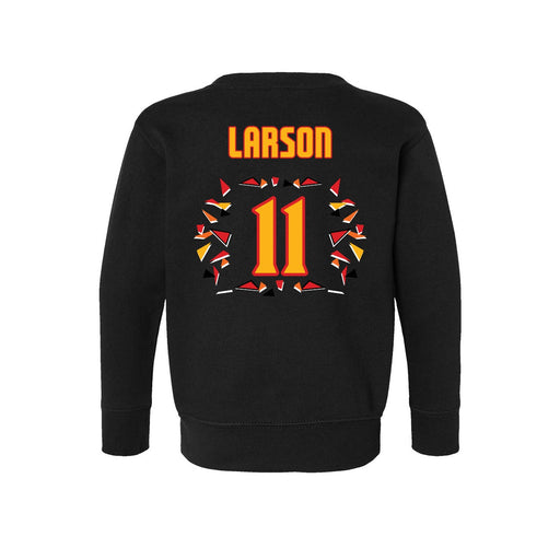 Back angle of the Asha Larson MAS Kansas City Kings Wheelchair Basketball Amplife Toddler Black Crewneck Sweatshirt against a white background