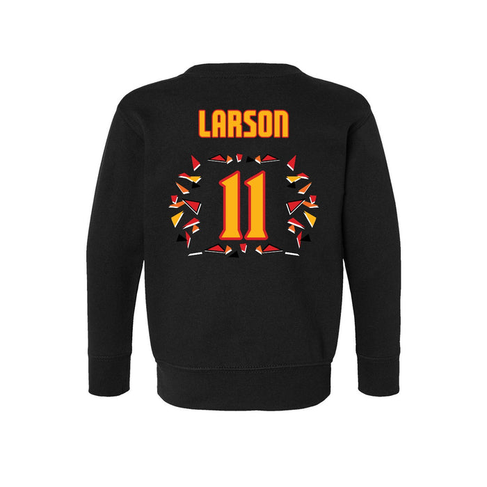 Back angle of the Asha Larson MAS Kansas City Kings Wheelchair Basketball Amplife Toddler Black Crewneck Sweatshirt against a white background
