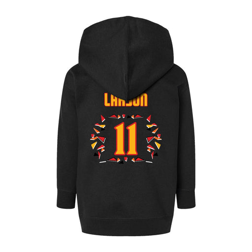 Back angle of the Asha Larson MAS Kansas City Kings Wheelchair Basketball Amplife Toddler Black Hoodie against a white background