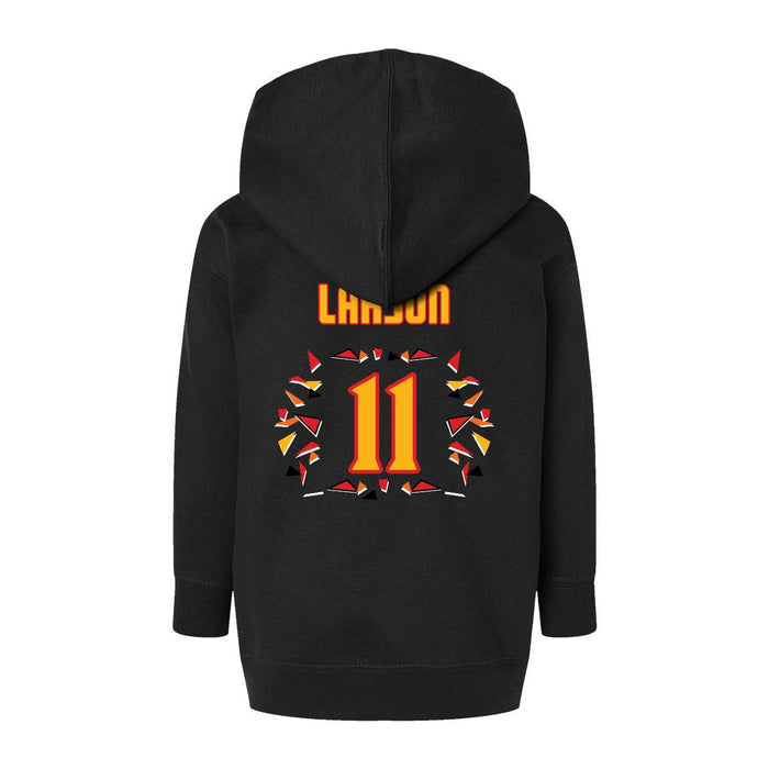 Back angle of the Asha Larson MAS Kansas City Kings Wheelchair Basketball Amplife Toddler Black Hoodie against a white background