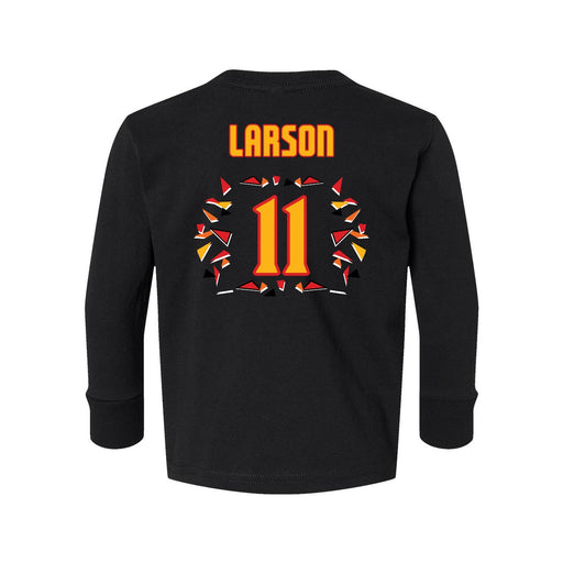 Back angle of the Asha Larson MAS Kansas City Kings Wheelchair Basketball Amplife Toddler Black Long Sleeve T-Shirt against a white background