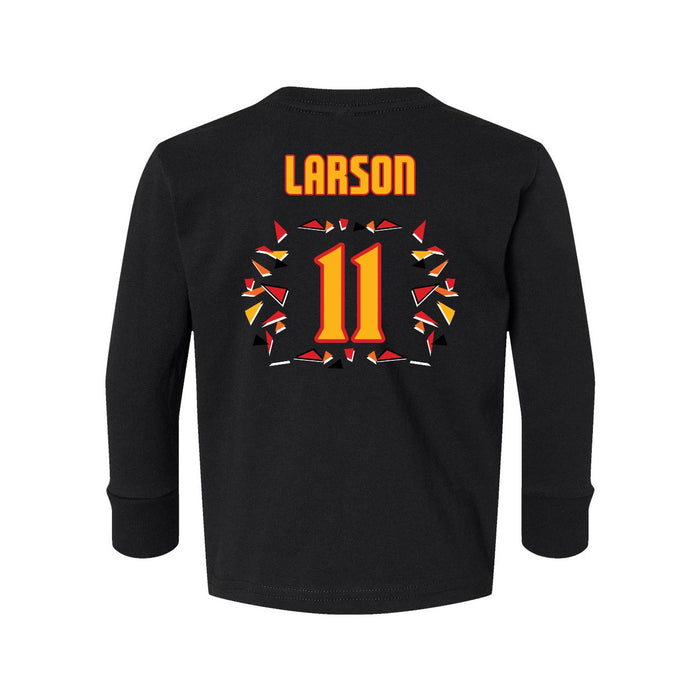 Back angle of the Asha Larson MAS Kansas City Kings Wheelchair Basketball Amplife Toddler Black Long Sleeve T-Shirt against a white background