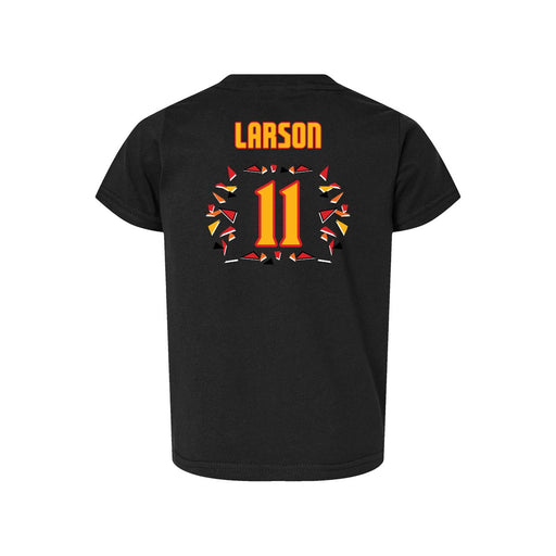 Back angle of the Asha Larson MAS Kansas City Kings Wheelchair Basketball Amplife Toddler Black T-Shirt against a white background