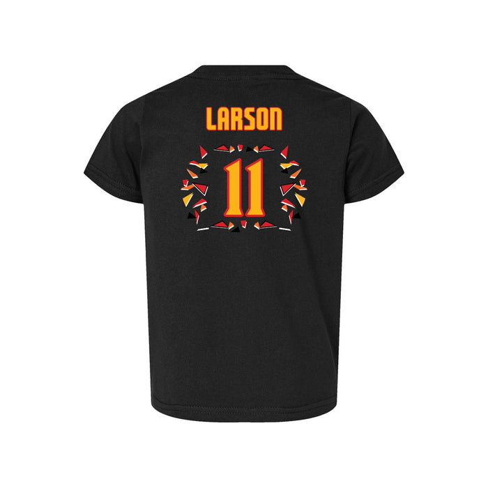 Back angle of the Asha Larson MAS Kansas City Kings Wheelchair Basketball Amplife Toddler Black T-Shirt against a white background